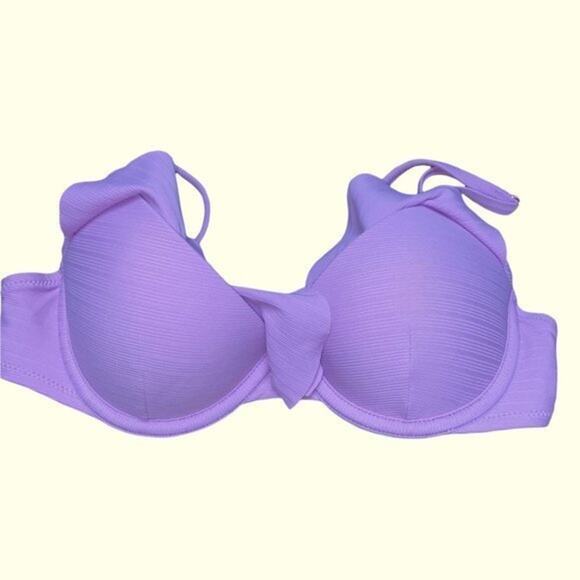 Shade & Shore Lavender Scalloped Ruffle Swim Bikini Top Women's Size 32B - Picture 3 of 9